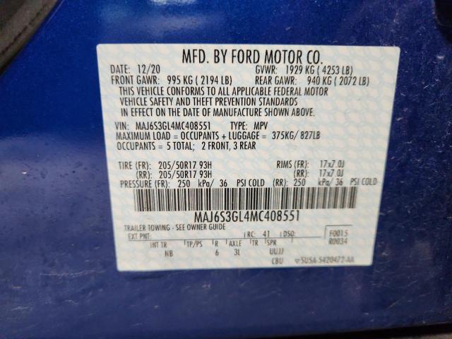 MAJ6S3GL4MC408551 - 2021 FORD ECOSPORT SE 蓝色 照片 14