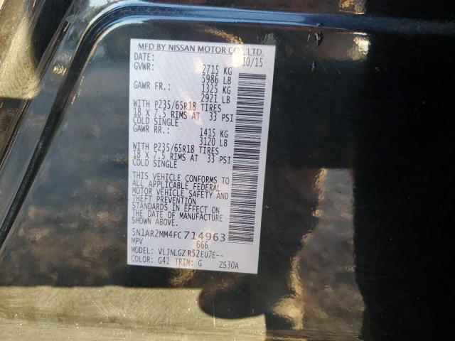 5N1AR2MM4FC714963 - 2015 NISSAN PATHFINDER S BLACK photo 14