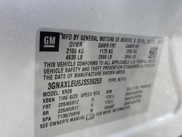 3GNAXLEU6JS539253 - 2018 CHEVROLET EQUINOX LT Plata foto 13