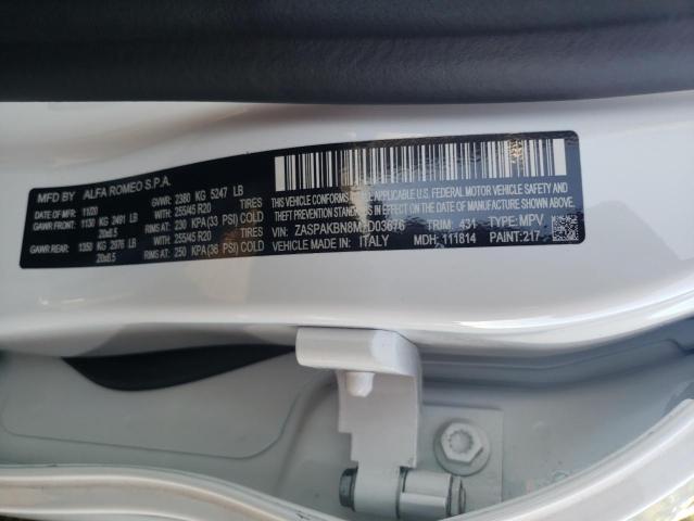 ZASPAKBN8M7D03676 - 2021 ALFA ROMEO STELVIO TI WHITE photo 12