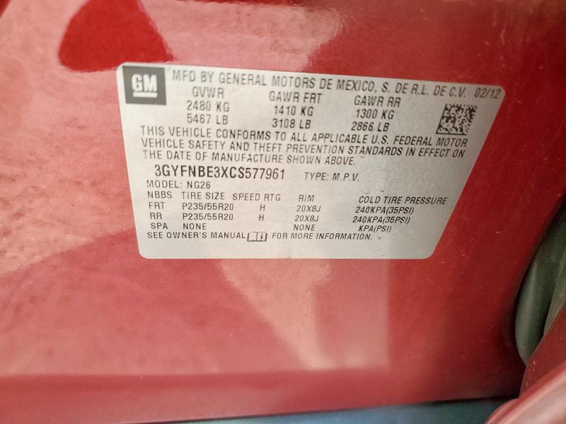 3GYFNBE3XCS577961 - 2012 CADILLAC SRX PERFORMANCE COLLECTION Czerwony zdjęcie 13