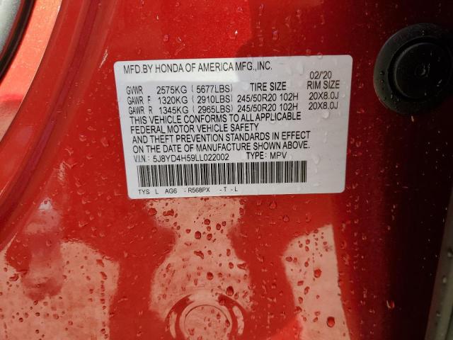 5J8YD4H59LL022002 - 2020 ACURA MDX TECHNOLOGY RED photo 14