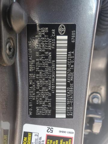 4T1B11HK3KU726878 - 2019 TOYOTA CAMRY L GRAY photo 12