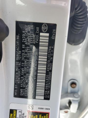 4T1B61HK4KU726728 - 2019 TOYOTA CAMRY XSE WHITE photo 12