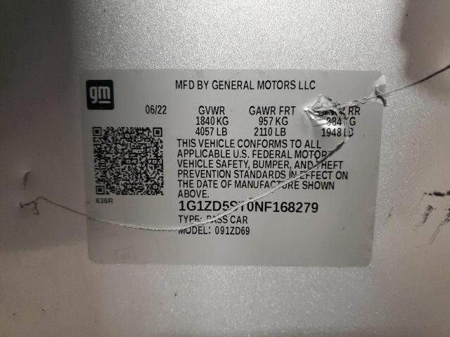 1G1ZD5ST0NF168279 - 2022 CHEVROLET MALIBU LT SILVER photo 12