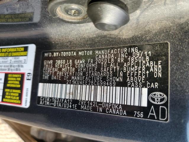 2T1KU4EE2BC699469 - 2011 TOYOTA COROLLA MA GRAY photo 12