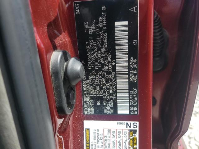 JTEBU14R978097850 - 2007 TOYOTA 4RUNNER SR5 勃艮第红 照片 12