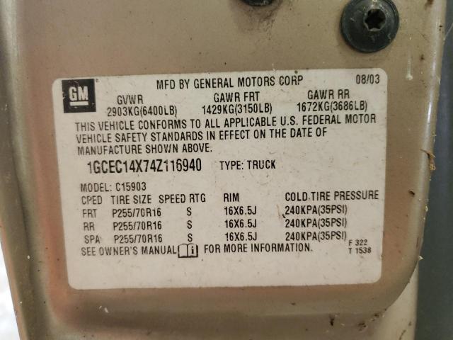 1GCEC14X74Z116940 - 2004 CHEVROLET SILVERADO C1500 GOLD photo 12