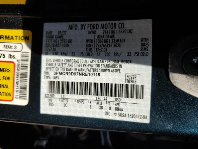 3FMCR9D97NRE10118 - 2022 FORD BRONCO SPO BADLANDS BLUE photo 14