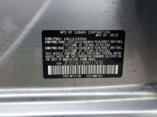 JF2GTAEC8PH217436 - 2023 SUBARU CROSSTREK PREMIUM Сріблястий фото 12