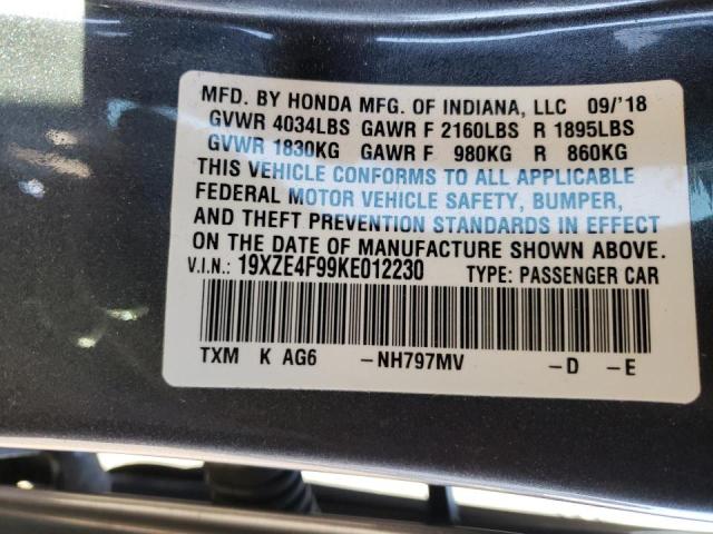 19XZE4F99KE012230 - 2019 HONDA INSIGHT TOURING CHARCOAL photo 12