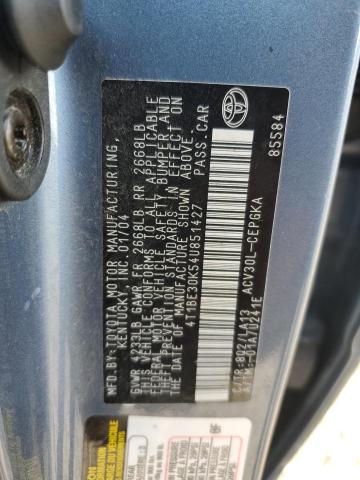 4T1BE30K54U851427 - 2004 TOYOTA CAMRY LE BLUE photo 12