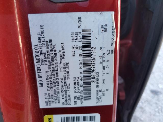 3LN6L2G9XFR617542 - 2015 LINCOLN MKZ მუქწითელი ფოტო 12