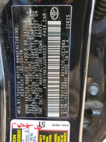 4T1B11HK3JU099503 - 2018 TOYOTA CAMRY L 黑色 照片 12