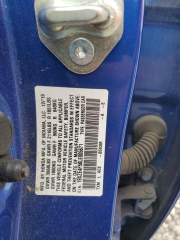 19XZE4F56LE005671 - 2020 HONDA INSIGHT EX BLUE photo 12