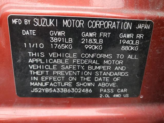 JS2YB5A33B6302486 - 2011 SUZUKI SX4 ORANGE photo 12