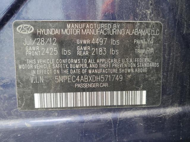 5NPEC4ABXDH571749 - 2013 HYUNDAI SONATA SE ლურჯი ფოტო 12