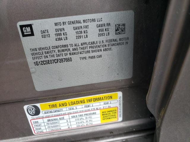 1G1ZC5E07CF287660 - 2012 CHEVROLET MALIBU 1LT CHARCOAL photo 12