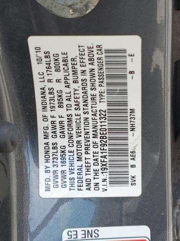 19XFA1F92BE011322 - 2011 HONDA CIVIC EXL GRAY photo 12