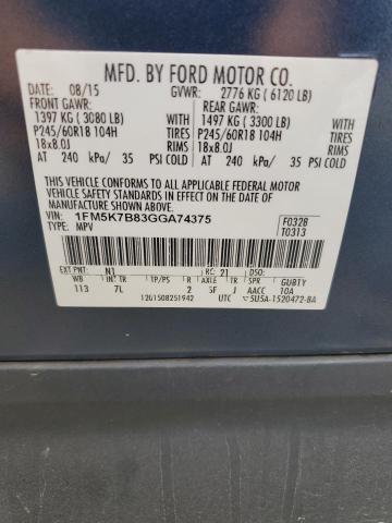 1FM5K7B83GGA74375 - 2016 FORD EXPLORER BLUE photo 12