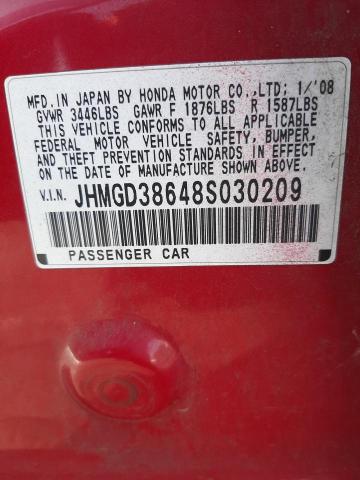 JHMGD38648S030209 - 2008 HONDA FIT SPORT RED photo 12