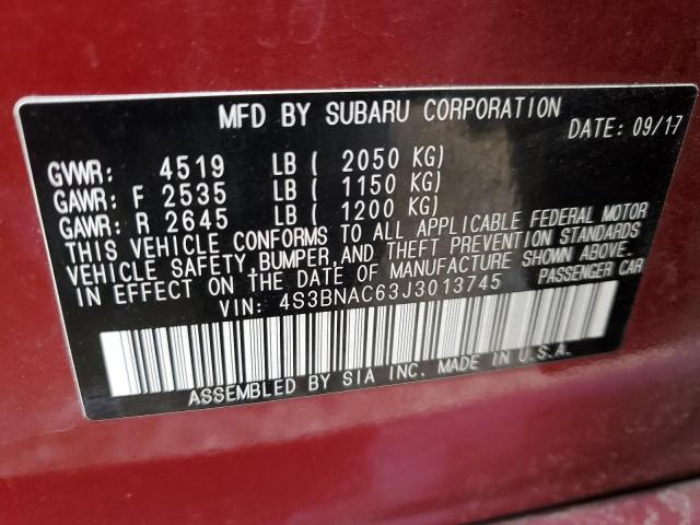 4S3BNAC63J3013745 - 2018 SUBARU LEGACY 2.5I PREMIUM BURGUNDY photo 13