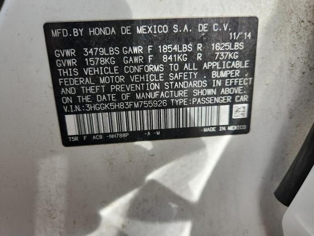 3HGGK5H83FM755926 - 2015 HONDA FIT EX WHITE photo 13