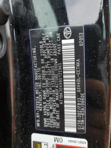 4T1BK3EK6BU122965 - 2011 TOYOTA CAMRY SE 黑色 照片 12