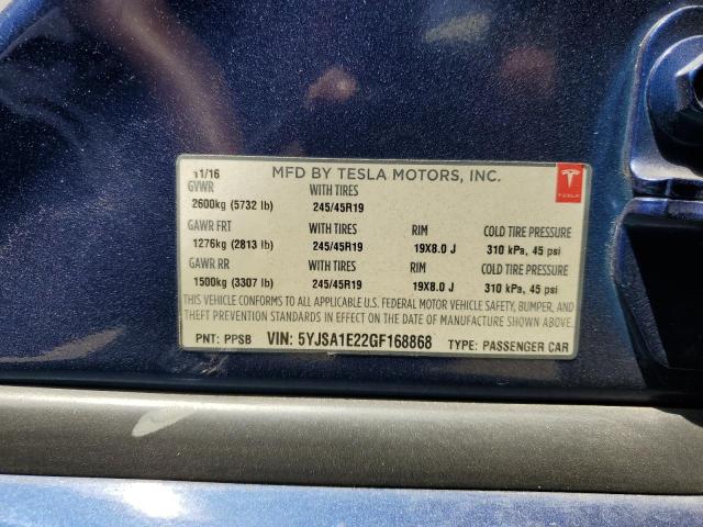 5YJSA1E22GF168868 - 2016 TESLA MODEL S Mavi fotoğraf 13