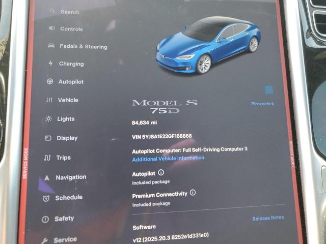 5YJSA1E22GF168868 - 2016 TESLA MODEL S Mavi fotoğraf 9