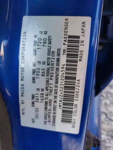 JM1BJ245231204594 - 2003 MAZDA PROTEGE PR5 蓝色 照片 12