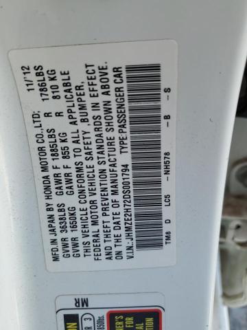 JHMZE2H72DS001794 - 2013 HONDA INSIGHT EX WHITE photo 13