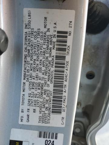 5TEJU62N07Z437107 - 2007 TOYOTA TACOMA DOUBLE CAB PRERUNNER SILVER photo 12