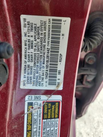 1HGFA16518L081442 - 2008 HONDA CIVIC LX MAROON photo 12