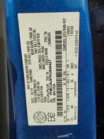 1FMCU9J97KUB40427 - 2019 FORD ESCAPE TITANIUM BLUE photo 14