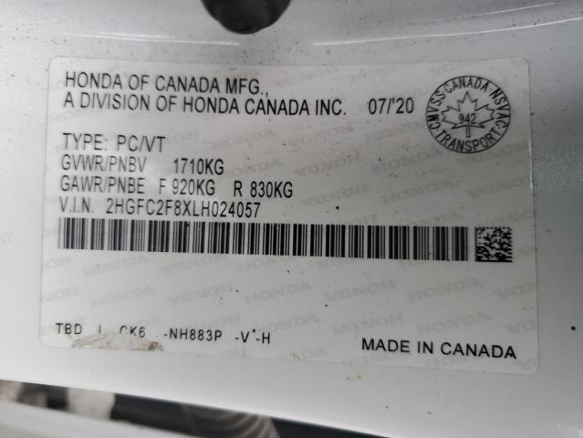 2HGFC2F8XLH024057 - 2020 HONDA CIVIC SPORT თეთრი ფოტო 12