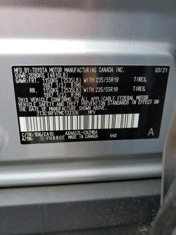 2T3C1RFV7MC132306 - 2021 TOYOTA RAV4 XLE PREMIUM SILVER photo 13