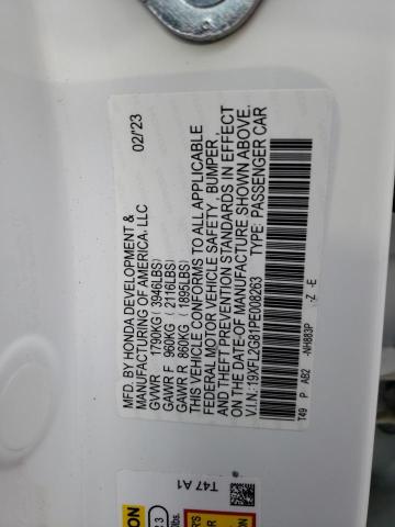 19XFL2G81PE008263 - 2023 HONDA CIVIC SPORT WHITE photo 12