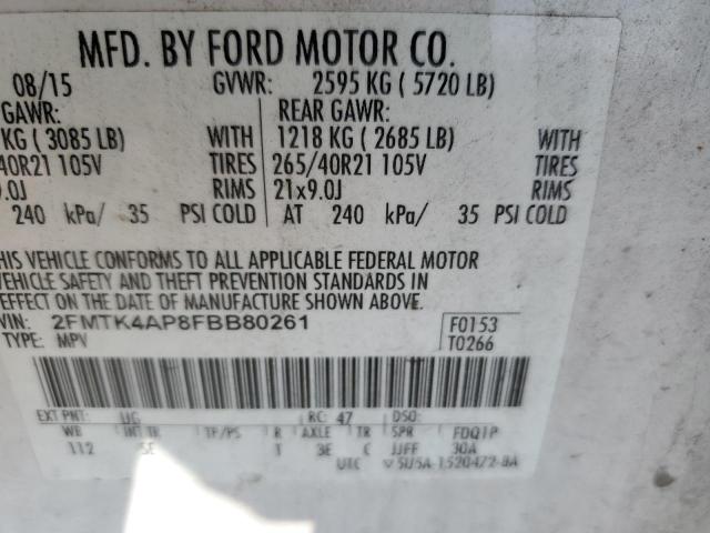 2FMTK4AP8FBB80261 - 2015 FORD EDGE SPORT WHITE photo 13