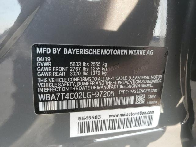 WBA7T4C02LGF97205 - 2020 BMW 740 XI CHARCOAL photo 12