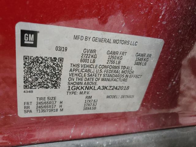 1GKKNKLA3KZ242018 - 2019 GMC ACADIA SLE RED photo 13