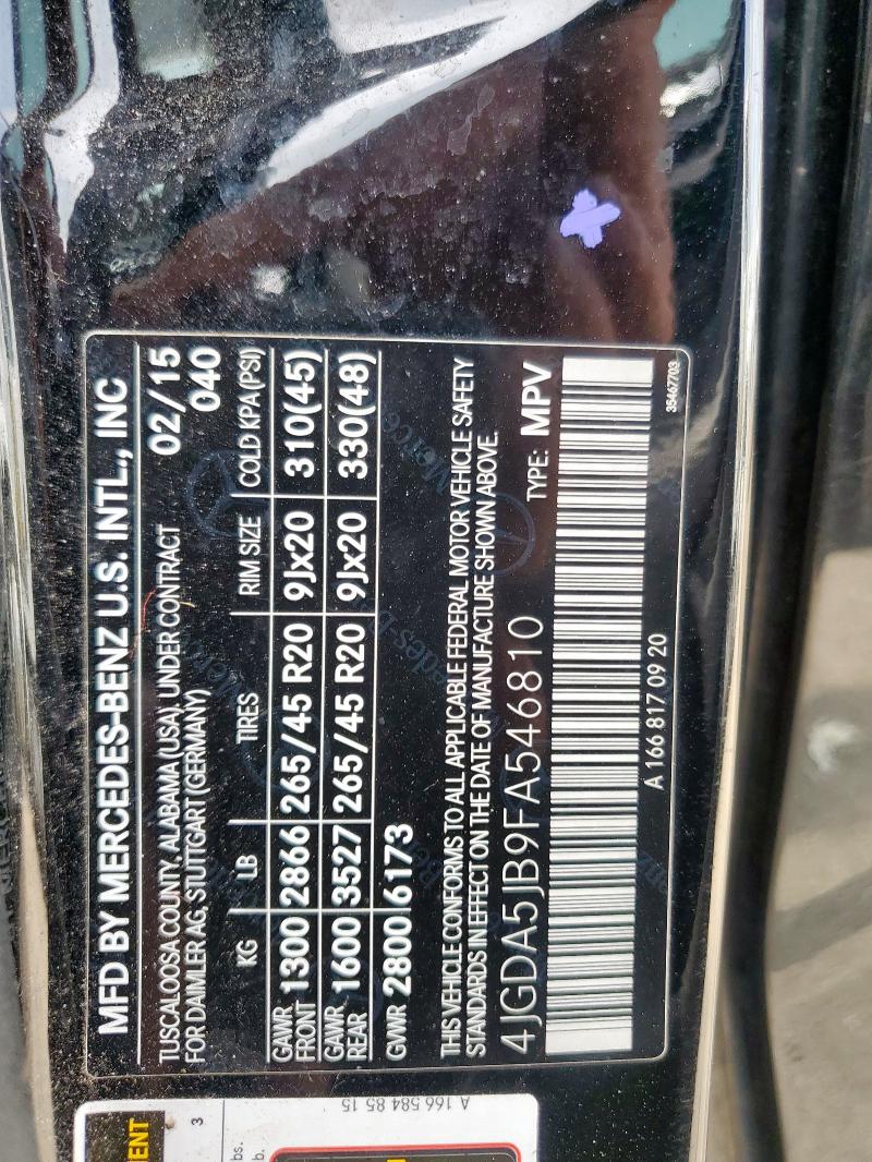 4JGDA5JB9FA546810 - 2015 MERCEDES-BENZ ML 350 BLACK photo 12