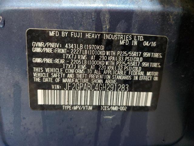 JF2GPABC4GH291283 - 2016 SUBARU CROSSTREK PREMIUM Niebieski zdjęcie 13