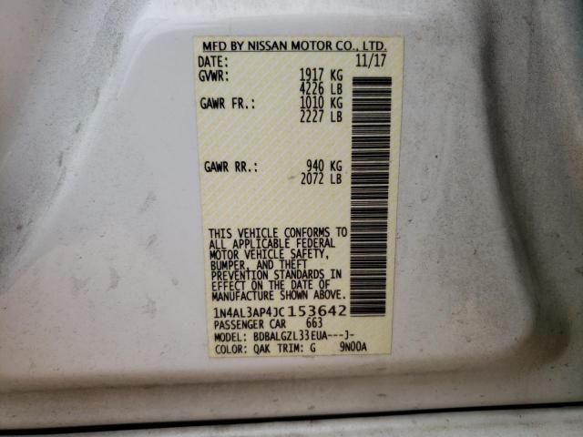 1N4AL3AP4JC153642 - 2018 NISSAN ALTIMA 2.5 白色 照片 12