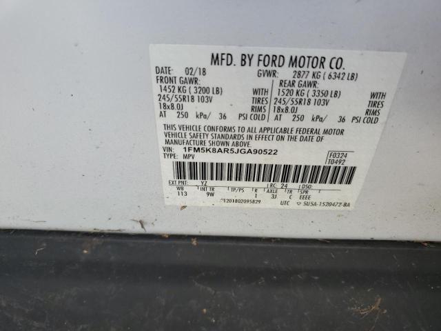 1FM5K8AR5JGA90522 - 2018 FORD EXPLORER POLICE INTERCEPTOR WHITE photo 13