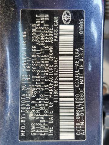 4T1BK1EB5JU275467 - 2018 TOYOTA AVALON XLE Niebieski zdjęcie 12