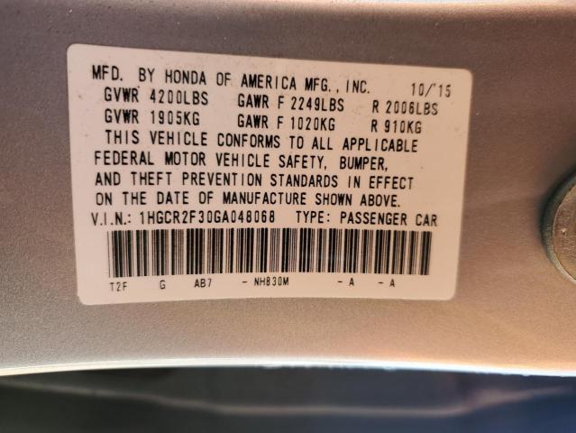 1HGCR2F30GA048068 - 2016 HONDA ACCORD LX 银色 照片 12