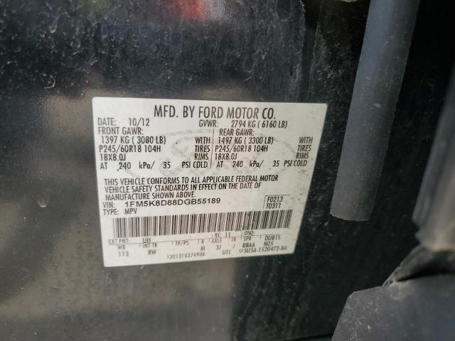 1FM5K8D88DGB55189 - 2013 FORD EXPLORER XLT CHARCOAL photo 13