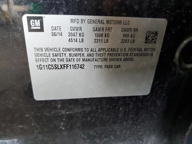 1G11C5SLXFF116742 - 2015 CHEVROLET MALIBU 1LT BLACK photo 13