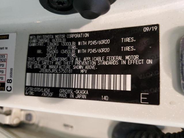 JTEBU5JR5L5750181 - 2020 TOYOTA 4RUNNER SR5/SR5 PREMIUM 白色 照片 13